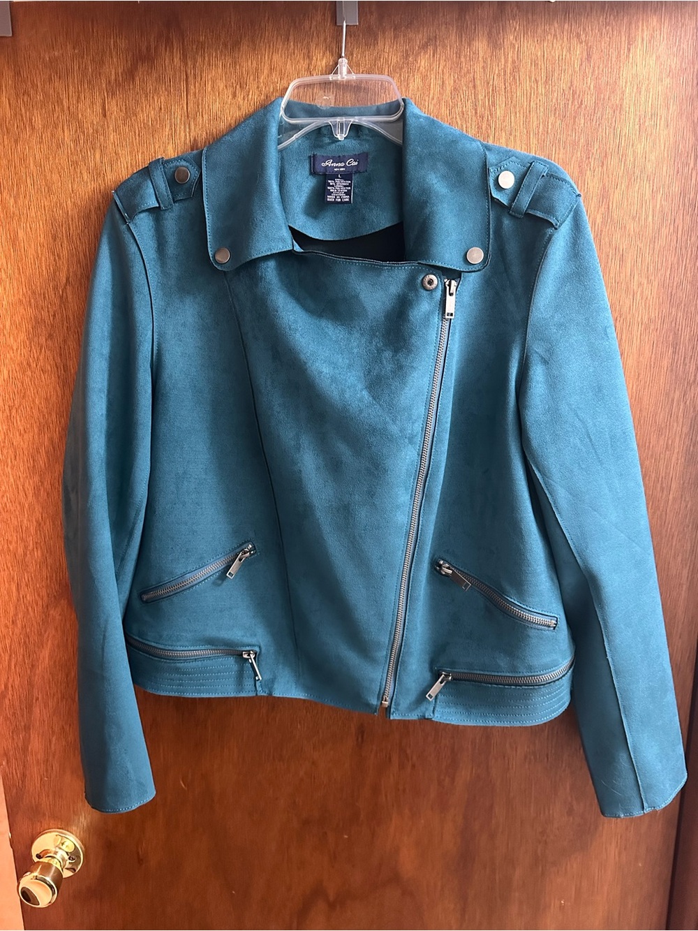 Teal Suede Moto Jacket - Women
